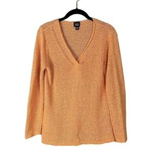 Eileen Fisher‎ Orange Linen Blend V-Neck Loose Knit Sweater Sz M